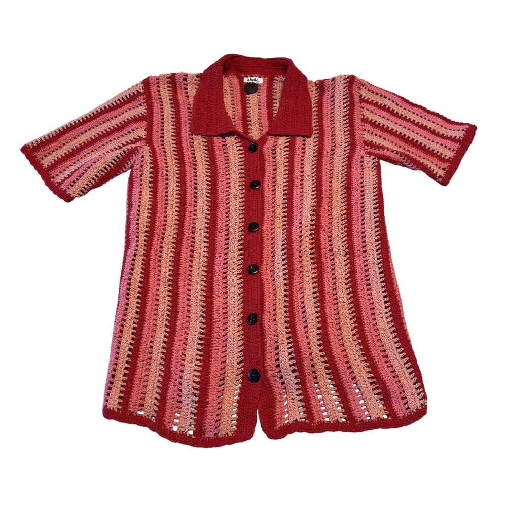 NWOT Akoia Riviera Striped 100% Cotton Crochet Shirt Women's Size X-Small XS